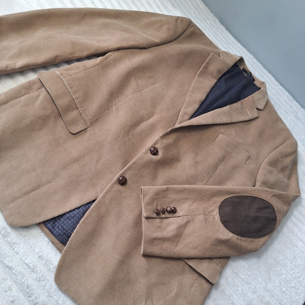 Chaps Corduroy Blazer Men 50R Beige Sport Coat Elbow Patches Academia Business
